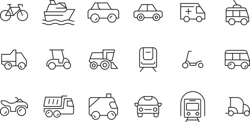 Collection of Transportation Icons Cars, Bikes, Trains, Boats, and More - 182.eps Vector Graphics