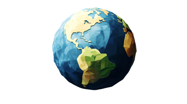 Low Poly Earth a symbolic representation of global on transparent background
