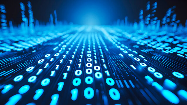 An illustration of digital data with blue binary code. Digital matrix background. AI-Generated