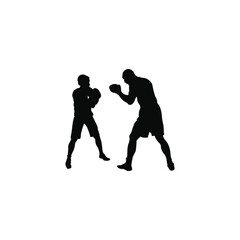 Silhouette of two boxers fighting. Two boxers isolated on white background.