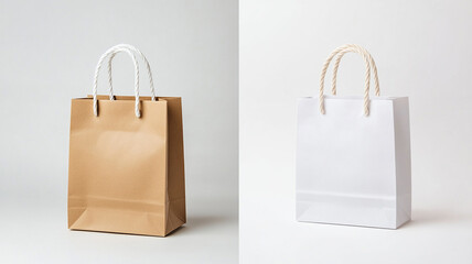 a brown and white paper shopping bag mockup