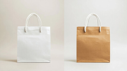 a brown and white paper shopping bag mockup
