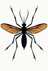 Fototapeta premium A stylized graphic illustration of a mosquito with a black body and detailed orange wings, ideal for entomology studies and nature-themed design projects. 