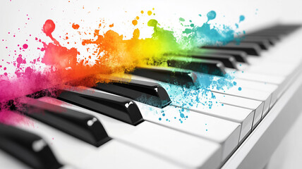 Piano With a colorful Ink Splash isolated on a white background