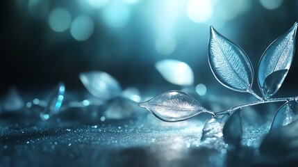 Delicate leaves glimmer softly in ethereal light, creating a tranquil atmosphere.