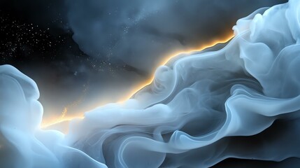 Abstract smoke waves with luminous edges creating a mysterious and surreal atmosphere.