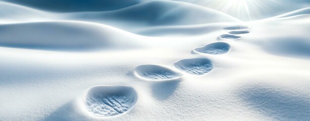 Footprints in the pristine snow, creating a serene and tranquil winter landscape.