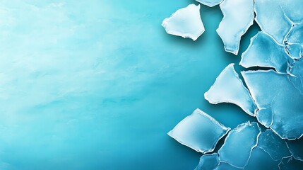 A serene backdrop featuring broken ice pieces against a tranquil blue ocean surface.