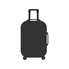 Vector black silhouette of a suitcase with handle and wheels, perfect for travel-themed projects. Simple and minimalist design.