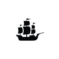 Columbus Day Ship Silhouette Isolated on White Background.
