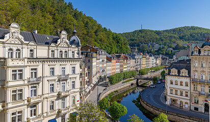 Old quarter of Karlovy Vary (Czech Republic) with river Tepla