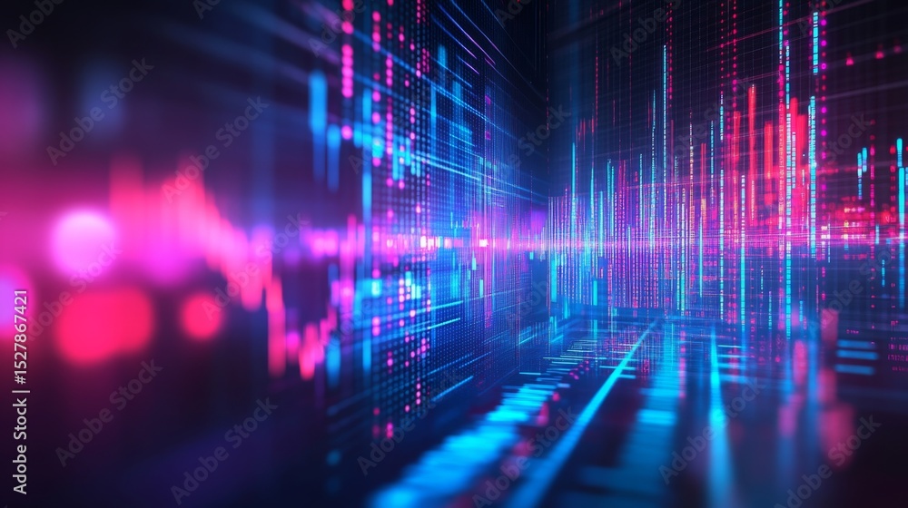 Leinwandbilder An abstract representation of a stock market ticker with fluctuating numbers and graphs, creating a dynamic visual of market activity.