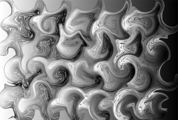 Abstract pattern with visual effects like swirling and flowing liquid. Gray and white colors dominate, creating a dynamic and artistic impression