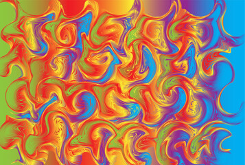 Abstract patterns with a mix of bright colors such as red, yellow, blue, and green. There are curved and wavy effects that create a dynamic impression