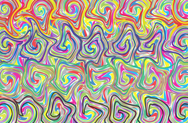 Colorful abstract patterns with dynamic spiral shapes and curved lines, creating a strong sense of energy and movement