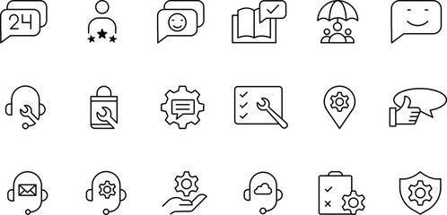 Comprehensive Customer Support Icons 24/7 Help, Feedback, and Technical Assistance Vector Graphics