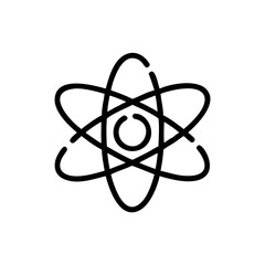 Simple line art representation of an atom symbol on white background  