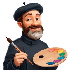 Cheerful Male Artist with Palette and Brush Engaging in Creative Painting, Proudly Showcasing Vibrant Colors