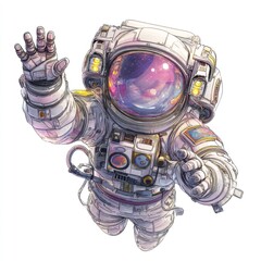 Astronaut in Space Reaching Out with Colorful Starry Sky Reflected in Helmet Visor, Futuristic Exploration Concept