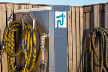 Sewage treatment for waste from leisure boats. Septic, pump-out station for waste, black water tank, discharge of holding tank in a marine, harbor facility in Finland, Baltic sea