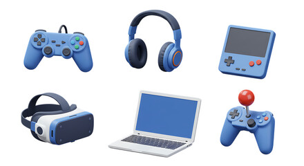 Collection Blue Gaming Gadgets Isolated