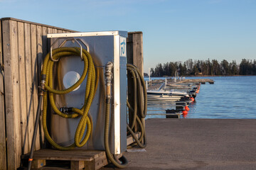 Sewage treatment for waste from leisure boats. Septic, pump-out station for waste, black water tank, discharge of holding tank in a marine, harbor facility in Finland, Baltic sea