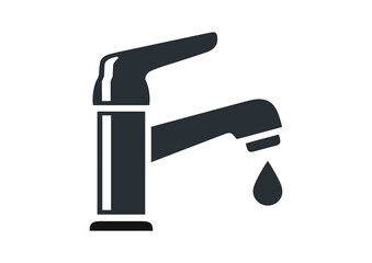Water tap with joystick, black and white vector silhouette