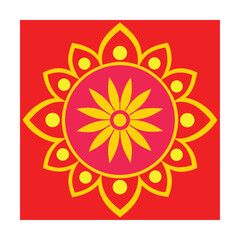 Vibrant geometric floral design on red background