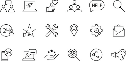 Comprehensive Set of Customer Service & Support Icons 24/7 Help, Feedback, and Technical Assistance