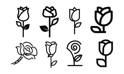 Set of Rose Outlines – Minimalist Floral Vector Illustration