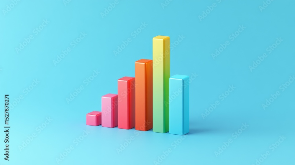 Aufkleber A D bar graph with a clear upward trend, featuring a gradient of colors from red to green, symbolizing progress and growth, set against a smooth blue background.