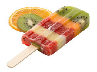 Fruity Popsicle with Strawberry, Orange, and Kiwi Isolated on transparent background, Isolated Png Isolated on transparent background, Isolated Png file, Cut-out, No Background, Isolated object