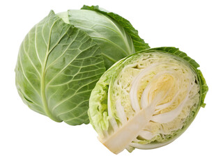 Fototapeta premium Close-up of a Fresh Green Cabbage Isolated on transparent background, Isolated Png Isolated on transparent background, Isolated Png file, Cut-out, Isolate Png, No Background, Isolated object