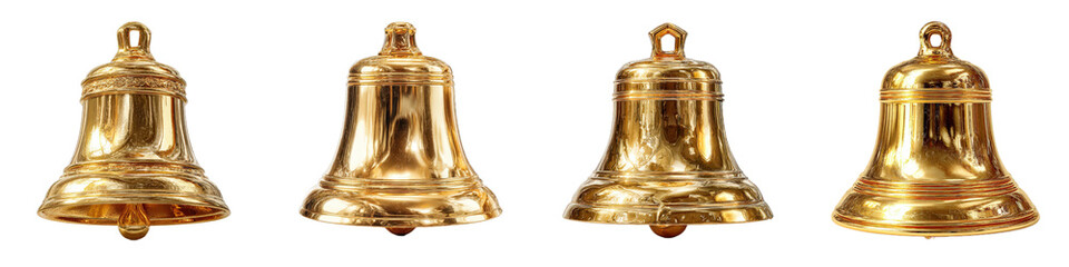 Four Golden Bells on Isolated Background for Decorative Use