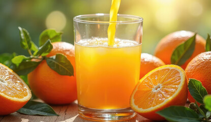 Freshly Squeezed Orange Juice Pouring into a Glass