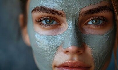 Beautician applying white clay mask to face of beautiful young woman in beauty salon. Spa treatments concept
