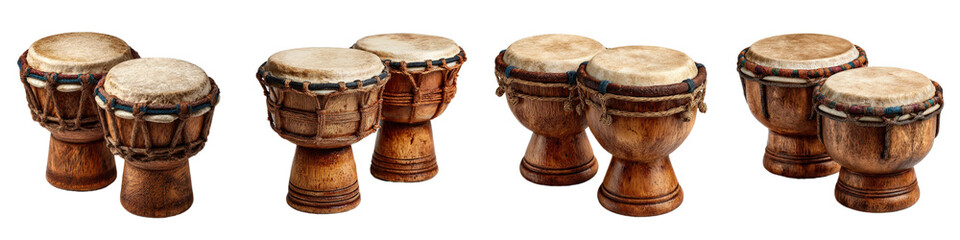 Traditional Handcrafted Drums Displayed in a Dynamic Formation