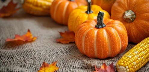 pumpkin and autumn leaves