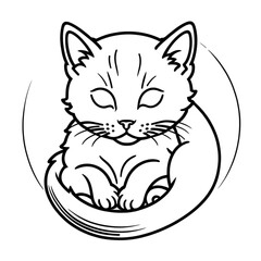 Obraz premium 丸くなって眠る子猫｜Sleeping Kitten Illustration