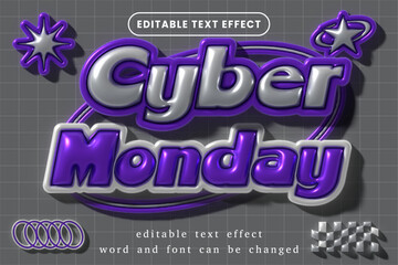 Cyber monday glossy inflated 3d editable vector text effect. Inflated chrome text style