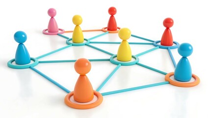Colorful network of connected people figures isolated on white background