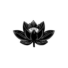 black silhouette of a lotus flower in a linear style for a logo or icon black, flower, icon, logo, lotus flower, silhouette, style, symbol , Generative art.