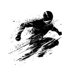 a silhouette of a snowboarder with grunge splashes football player, ride, silhouette, snowboarder , Generative art.