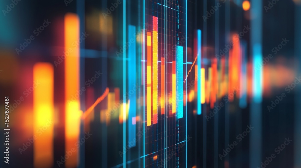 Aufkleber a close-up of a glowing d bar chart on a transparent screen, with financial statistics and analytics