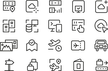 Travel Booking and Management System Icon Set 20 Essential Line Icons for Travel Websites and Applications