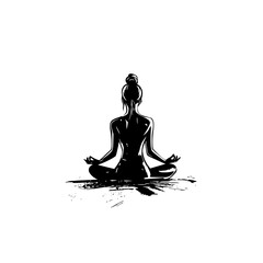 black silhouette of a young woman doing yoga black, girl, silhouette, sit, woman, yoga, young , Generative art.