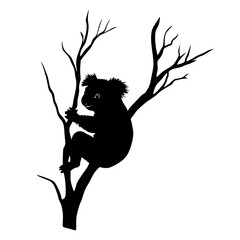 a black silhouette of a koala sitting on a tree branch black, branch, koala, silhouette, sit, sit on, tree, tree branch , Generative art. © Guli Studio
