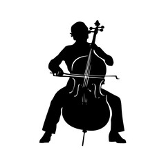 a black silhouette of a man playing a cello black, cello, icon, man, play, play on, silhouette , Generative art.
