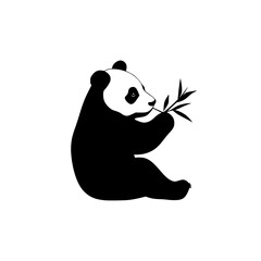 a black silhouette of a panda eating a branch of bamboo bamboo, black, branch, eat, illustration, logo, panda, silhouette, sit , Generative art.