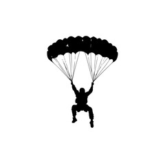 a black silhouette of a person parasailing on a white background black, man, parachute, person, silhouette , Generative art.
